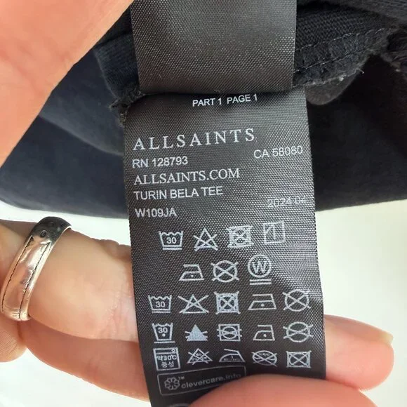 AllSaints Tiger Turin Bela Black + White Women's  Baby Tee - Size Large - Picture 7 of 8